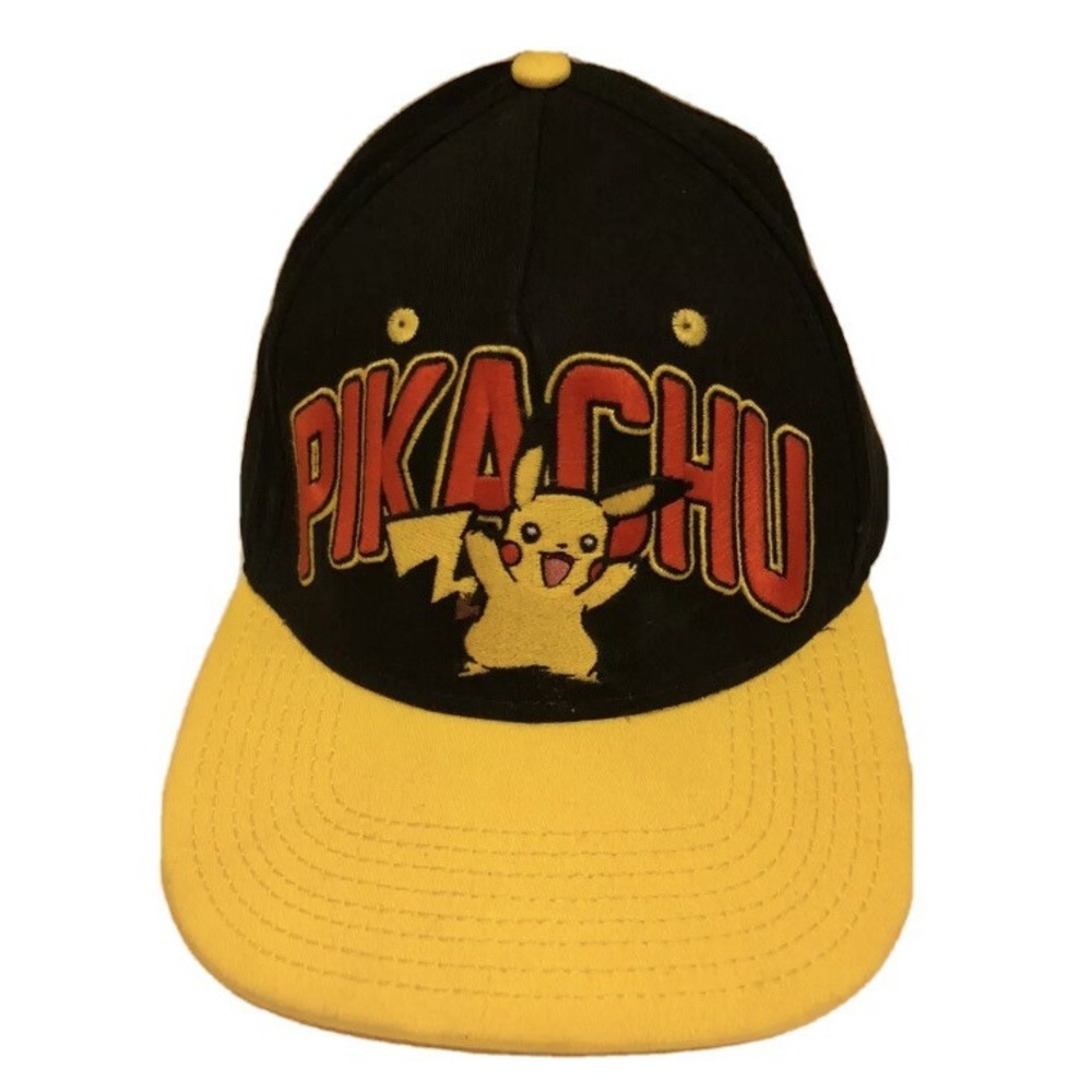 Nintendo Pokemon Pikachu Pika Hat Cap Snapback Black Yellow Flat Brim